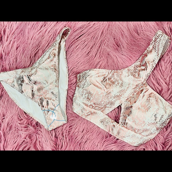 NEW ASOS Metallic Snake One-Shoulder Cutout Bikini - Picture 4 of 11